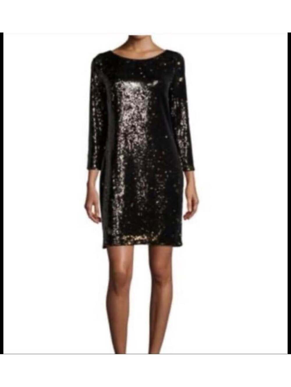 Halston Heritage Black/Bronze/Gold Reversible Sequin Shift Dress in Medium